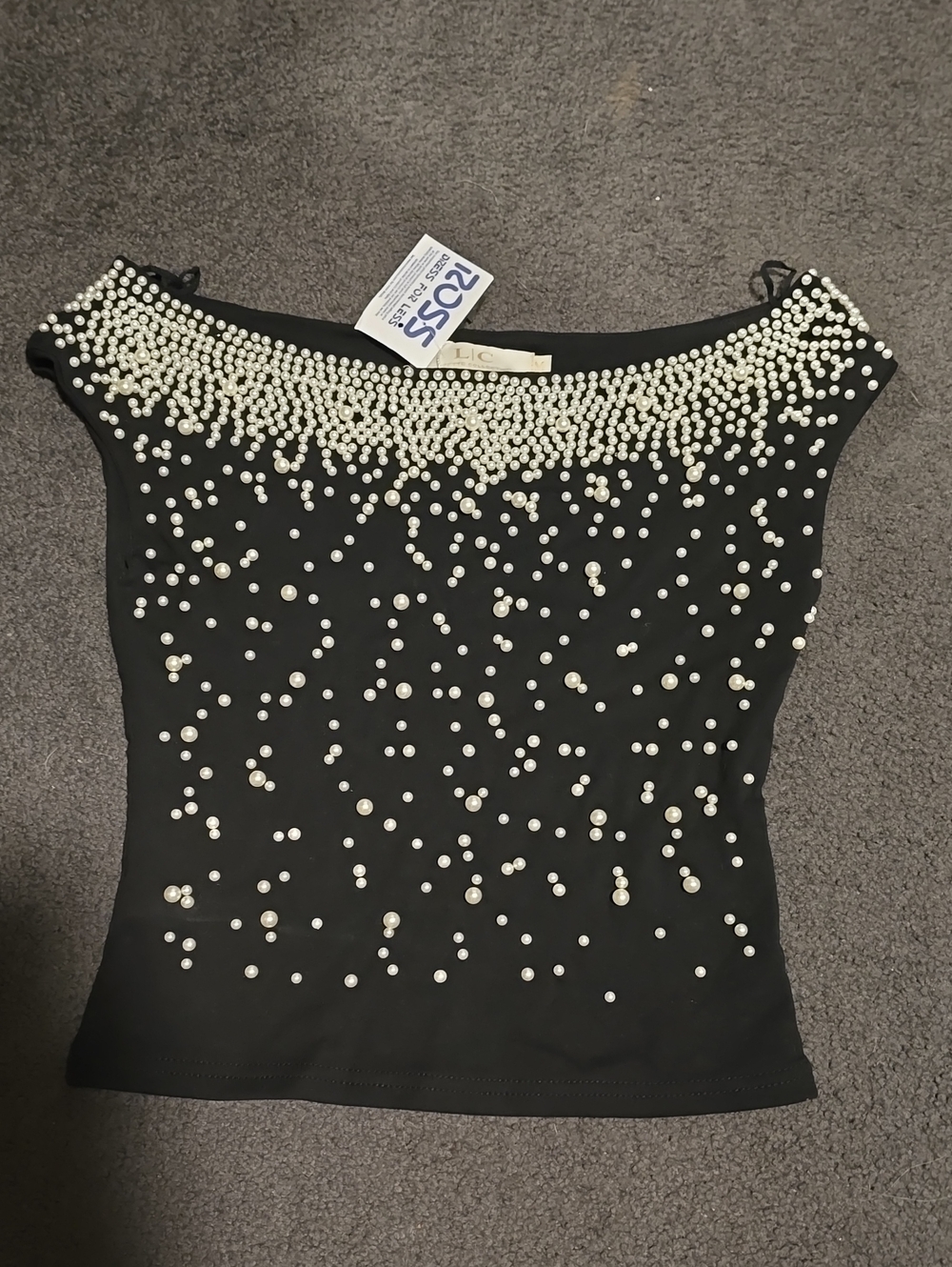 Embellished Black Pearl-Accent Boatneck Camisole